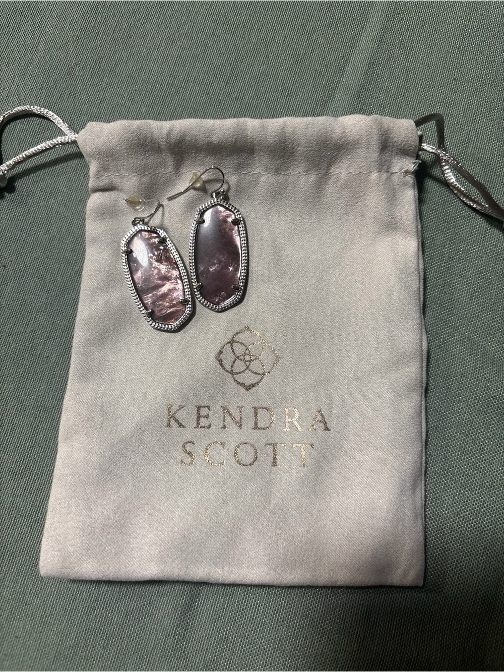 Kendra Scott Silver Framed Iridescent Pink Drop Earrings